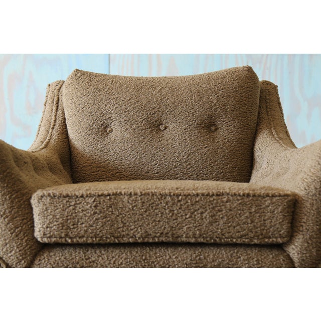 1950s Pair of Green Lounge Chairs Green Boucle Brass Mid Century Modern Attributed to Henry P Glass For Sale - Image 12 of 16