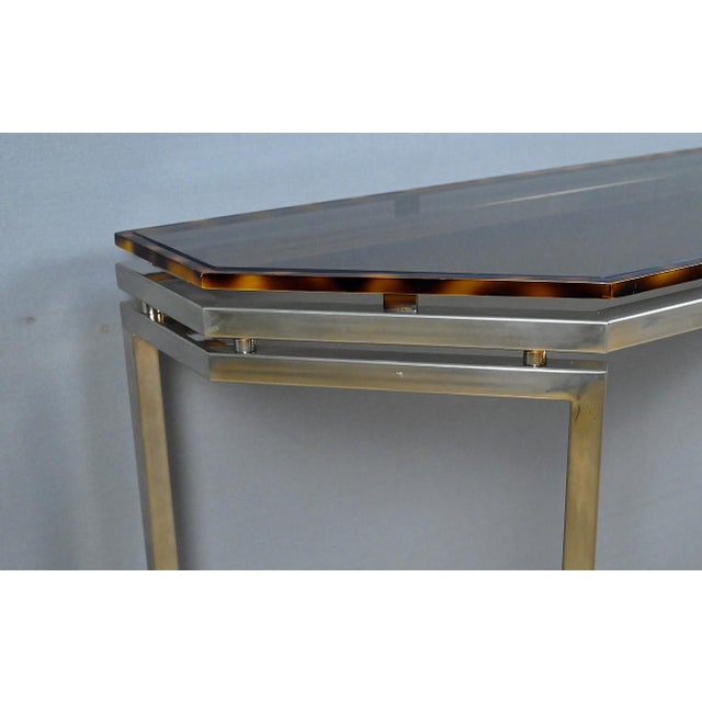 Hexagonal Console Table in Smoked Glass, 1970s For Sale - Image 9 of 18