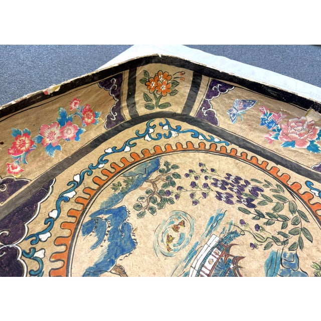 Large Antique Papier-Mâché Decorative Platter With Hand Painted and Applied Decorations For Sale - Image 11 of 17
