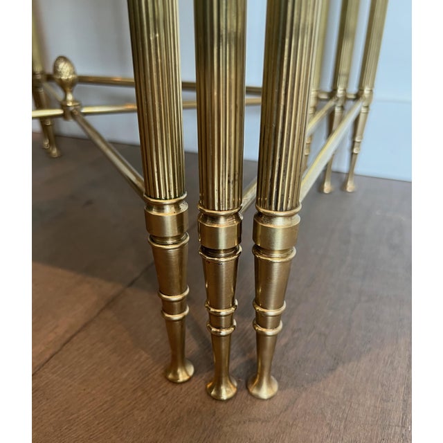 1940s Neoclassical style brass nesting tables. French work by Maison Jansen. For Sale - Image 10 of 12
