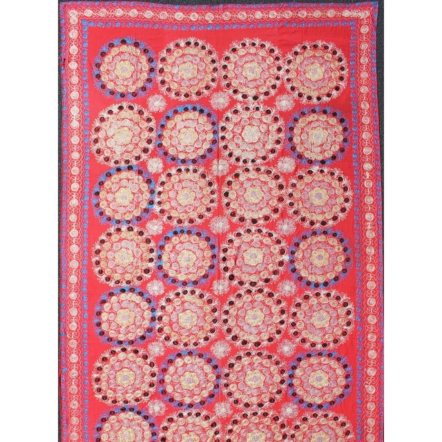 Traditional Unusually Large Silk Embroidery Suzani With Soft Red & Beautiful Vivid Colors For Sale - Image 3 of 13