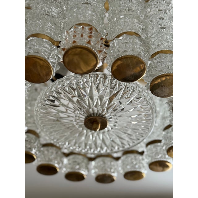 Crystal and Brass Cylinder Chandelier by Orrefors for Tyringe, Sweden, 1960s For Sale - Image 6 of 9