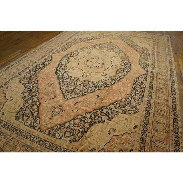 Persian 1930s Ivory Salmon Medallion Antique Persian Tabriz Rug 11'2" X17'4" Handknotted Wool Carpet For Sale - Image 3 of 6