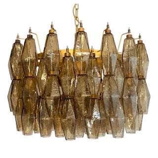 Smoked Murano Glass Pendant Light with Polyhedrons and Gold Frame from Justfurnituress SRL For Sale