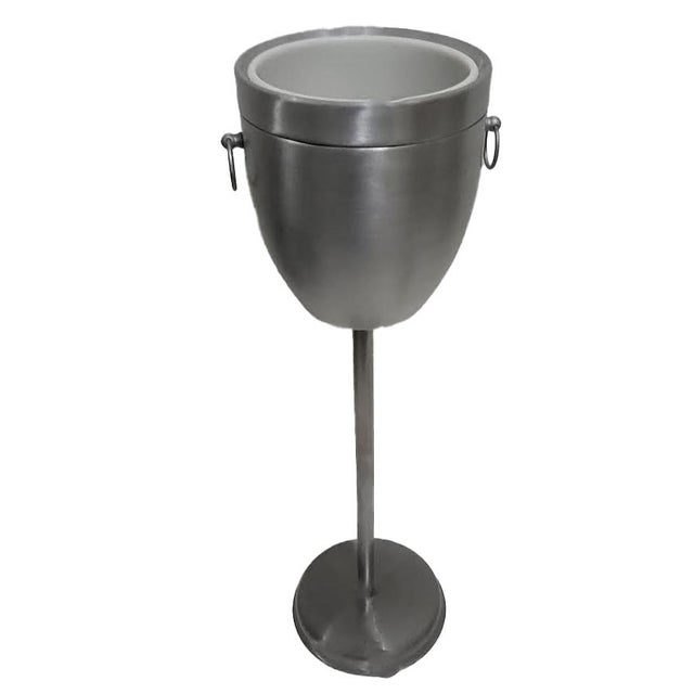 Mid-Century Modern Brushed Aluminum Floor Standing Champagne Ice Bucket With Lid For Sale - Image 4 of 8