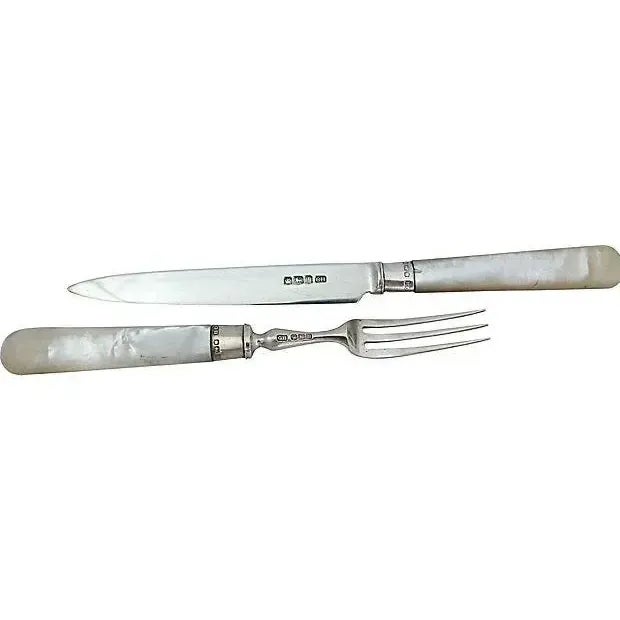 English Dated 1928 English Sterling & Mother of Pearl Flatware Set For Sale - Image 3 of 6