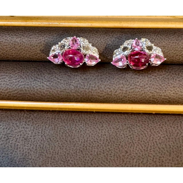 Pink Tourmaline and Pink Sapphire Earrings with Rose Cut Diamonds 18 Karat Gold For Sale In New York - Image 6 of 18