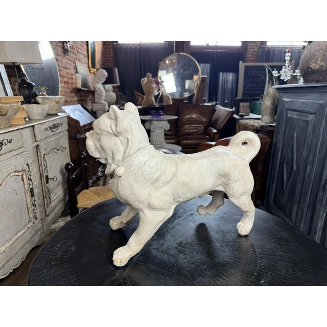 1920s Antique French Bulldog Sculpture | Early 20th Century Plaster & Metal Figure, Circa 1910–1920 For Sale - Image 5 of 12