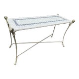 Late 20th Century Neoclassical Iron and Tessellated Stone Ram’s Head Console Table Attributed to Maitland Smith For Sale