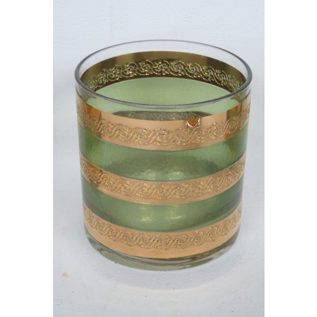 Green Mid Century Culver Starlyte 22k Gold Gilded Green Striped Rocks Glass 4604b For Sale - Image 8 of 10