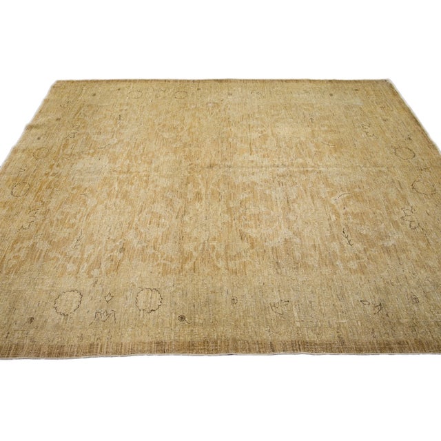 2010s Tan Modern Tabriz Style Handmade Floral Wool Rug For Sale - Image 5 of 13