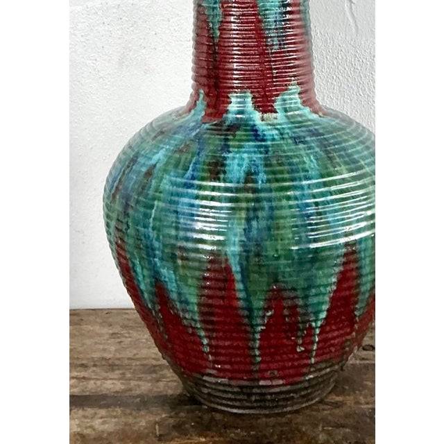 Vintage Tall Ceramic Glazed Ribbed Vase For Sale - Image 11 of 12