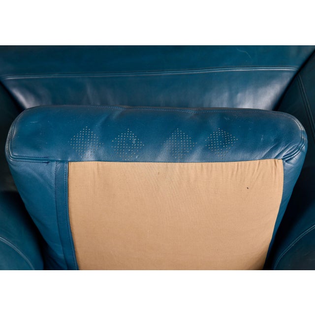 Vintage Poltrona Frau Teal Leather Chairs - Pair For Sale - Image 10 of 12
