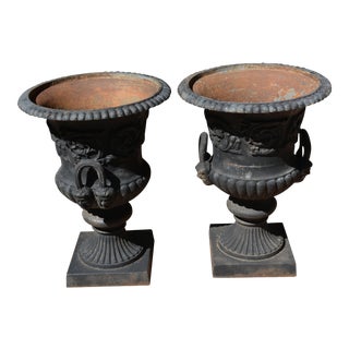 Antique Black Cast Garden Planters - a Pair For Sale