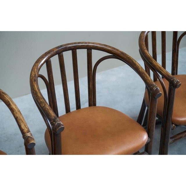 Wood Mid-Century Chairs in Bamboo and Patinated Cognac Leather, 1960s, Set of 6 For Sale - Image 7 of 18