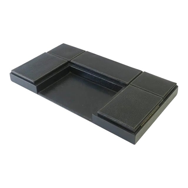 Italian Black Leather Desk Organizer With Boxes Chairish