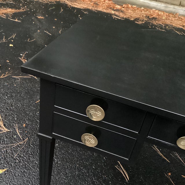 Black Tommi Parzinger for Charak Black Lacquered Desk With Brass Hardware and Extender Trays For Sale - Image 8 of 12