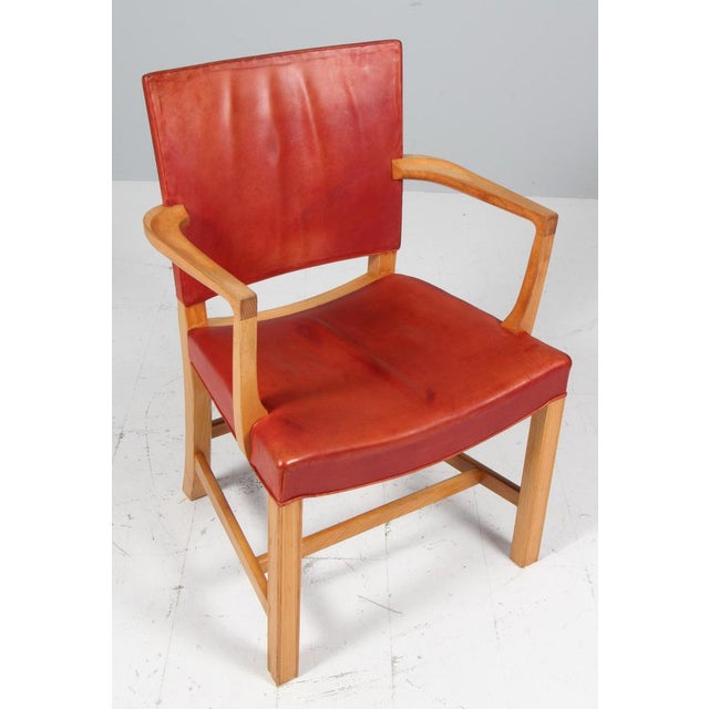 Red Chair in Elm and Leather by Kaare Klint for Rud Rasmussen, 1960s For Sale - Image 3 of 6