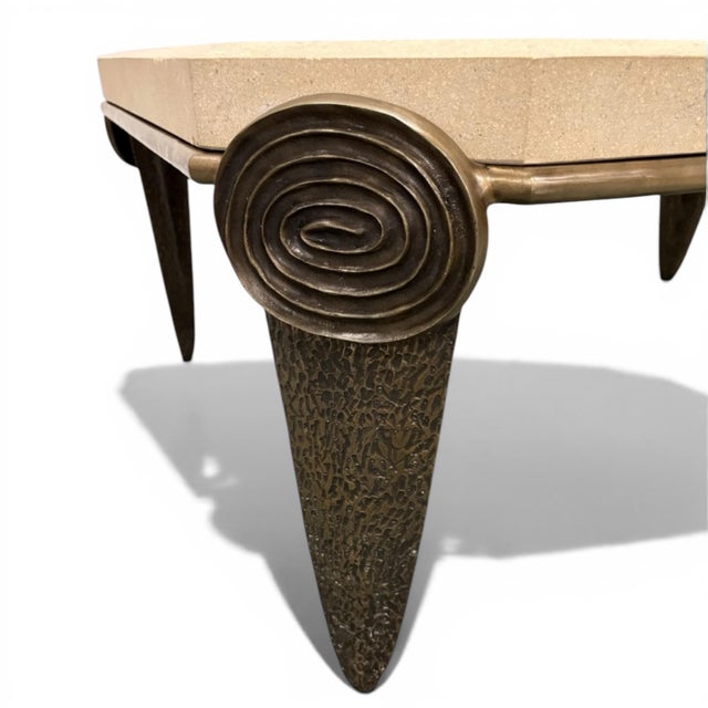 Early 21st Century Tom Corbin Bronze and Limestone Cocktail Table For Sale - Image 5 of 7