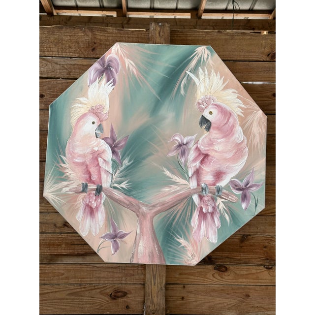 1980’s Coastal Tropical Cockatoo Oil Painting Signed Walcutt For Sale - Image 12 of 13