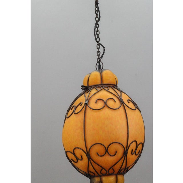 Venetian Style Pâte de Verre Glass Metal Caged Lantern Pendant Light For Sale - Image 13 of 18