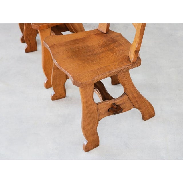 Vintage Brutalist Dining Chairs in Oak, 1950s, Set of 5 For Sale - Image 6 of 13