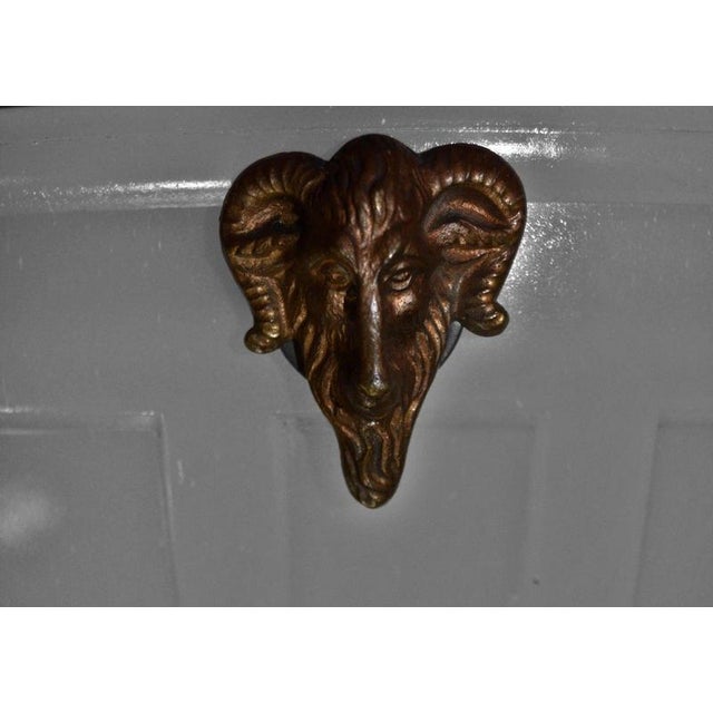 Vintage Art Deco Bronze and Moonstone Glass Rams Head Pendant Light, 1930s For Sale - Image 13 of 18
