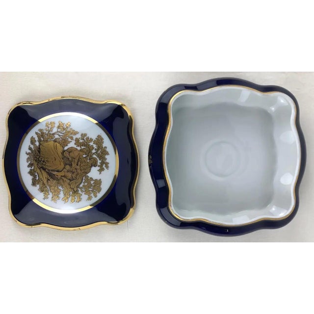 Ceramic Limoges Porcelain Lidded Blue and Gold Trinket Box For Sale - Image 7 of 9