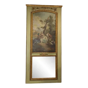French Louis XV Oil Painted Trumeau Mirror circa 1900