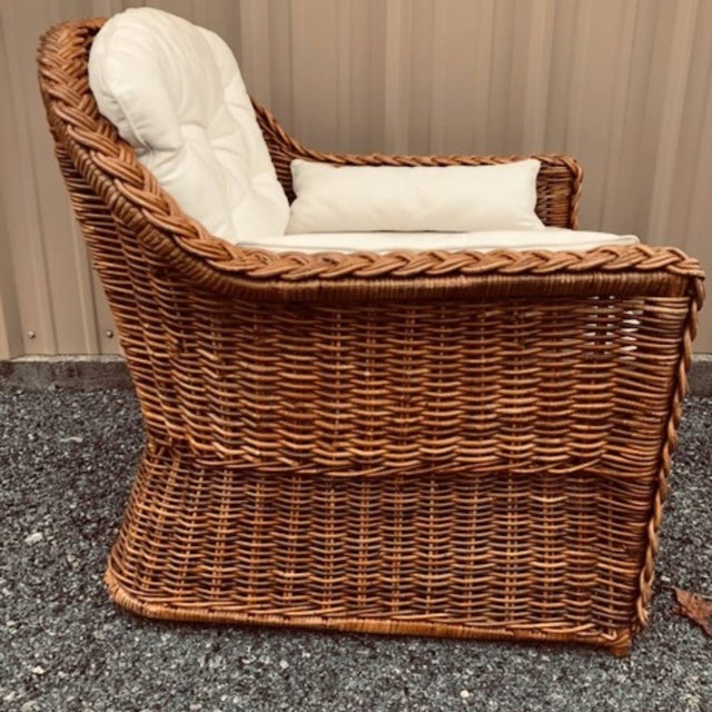 1980s Bielecky Brothers Style Wicker Lounge Chairs With Matching Ottomans, Set of 4 For Sale - Image 4 of 7
