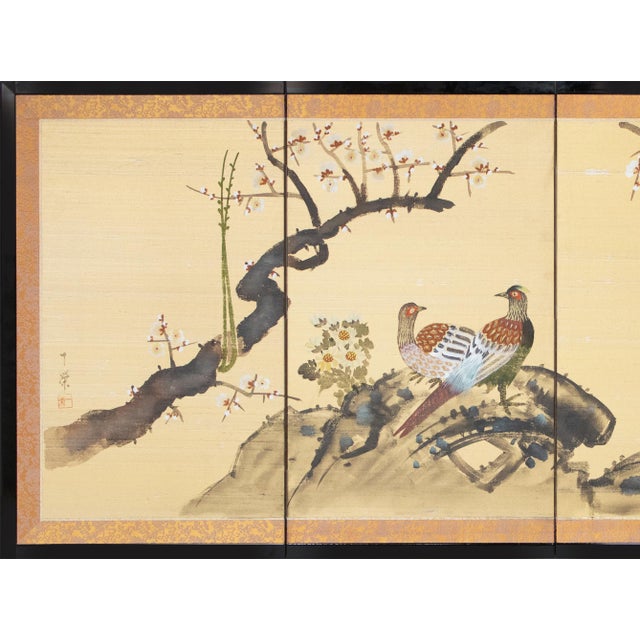 Japanese C. 1970s Showa Era Japanese Painted Silk Scroll "Pheasants and Sakura" For Sale - Image 3 of 18