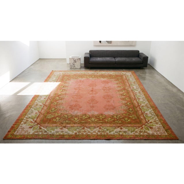 Textile Lovely Pink Color With Florid Design in a Art Nouveau Style Antique Donegal Rug For Sale - Image 7 of 9