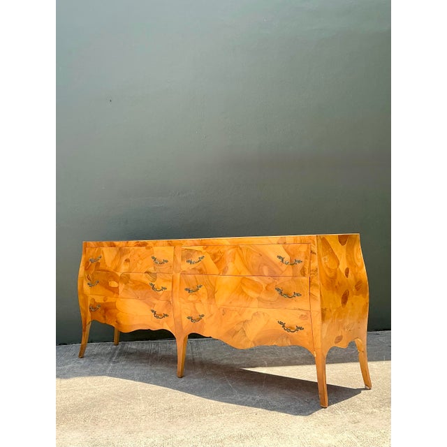 Vintage Italian Burl Olive Wood Long Dresser For Sale - Image 4 of 12