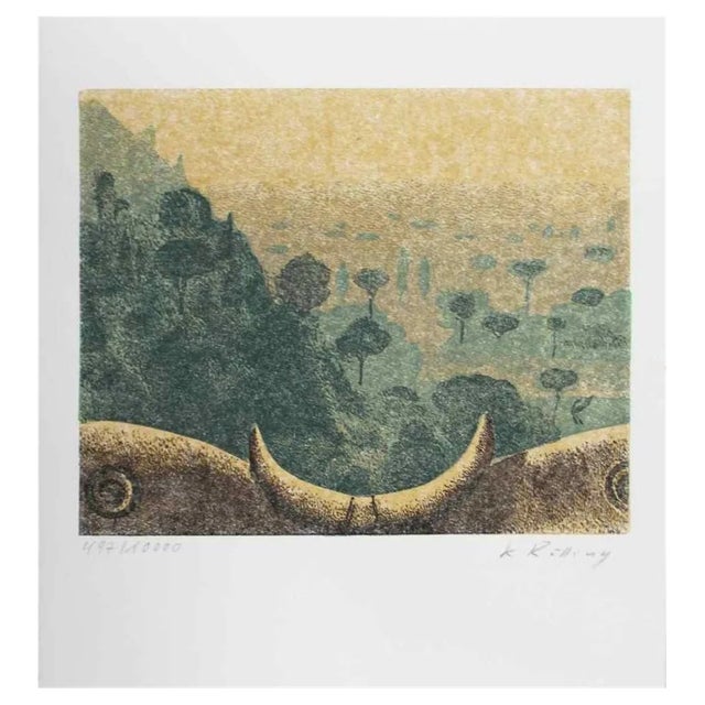 Karl Rössing, Tuscan Landscape, Linocut, 1970s For Sale