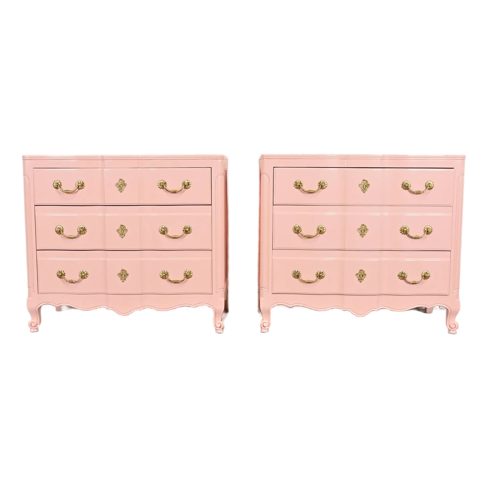 John Widdicomb French Provincial Louis XV Pink Lacquered Commodes or ...