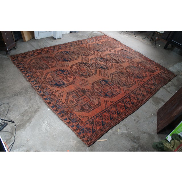Vintage Hand Knotted Oriental Red & Black Geometric Area Rug Carpet 9' X 11' For Sale - Image 4 of 16