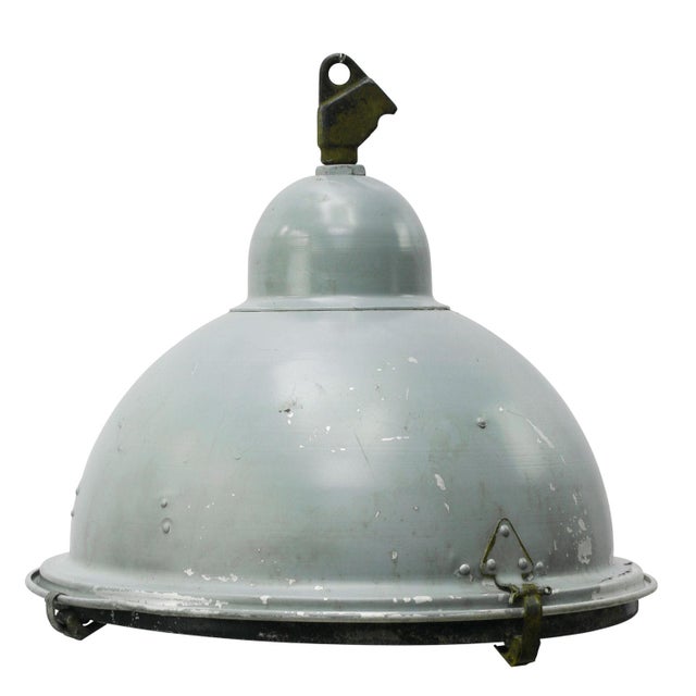 1970s Industrial Gray Aluminum, Metal and Clear Glass Pendant Lamp For Sale - Image 5 of 5