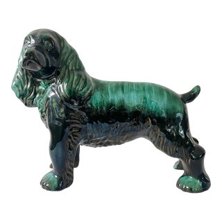 Mid Century Century Glazed Terracotta Spaniel Dog For Sale