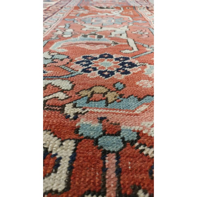 Antique Persian Serapi Carpet, Handmade Wool Oriental Rug, Ivory and Light Blue For Sale - Image 4 of 18