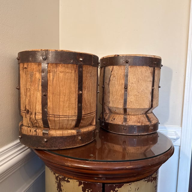 Tan Early 20th Century English Brutalist Style Bleached Wood Planters ~ a Pair For Sale - Image 8 of 9