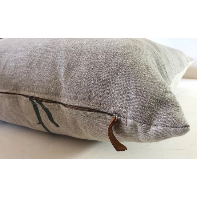 Contemporary Botanical Hand Printed Linen Pillow - Blue Branch For Sale - Image 3 of 5