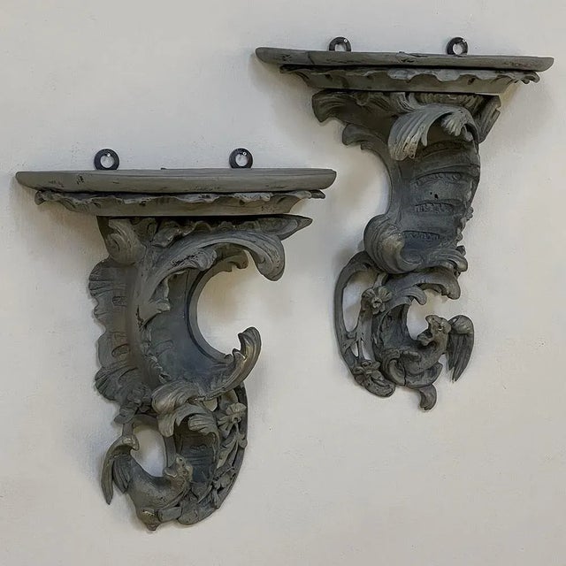 Rococo Pair 18th Century Rococo Period Painted Wall Sconces For Sale - Image 3 of 13