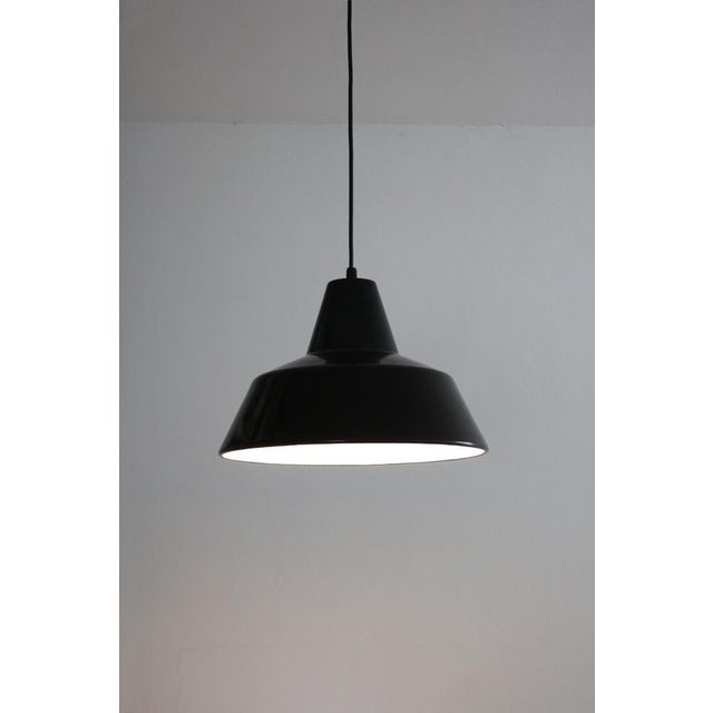Louis Poulsen Enamel Workshop Pendant Lamp Black enamel exterior White enamel interior Made in Denmark Diameter 35cm,...
