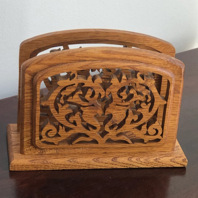 Vintage Handcrafted Wood Napkin Holder For Sale In Baltimore - Image 6 of 11