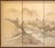 Excellent Showa Era vintage Japanese 4-panel painted silk Byobu (folding screen), depicts a Mountain Landscape with river,...