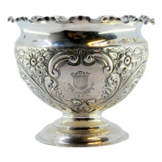 Silver Bowl with Floral Reliefs and Smooth Round Base For Sale