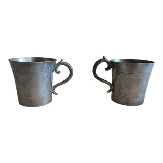Antique Small Pewter Tankard Pair For Sale