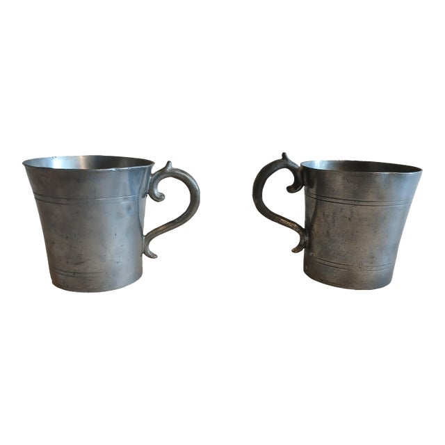 Antique Small Pewter Tankard Pair For Sale