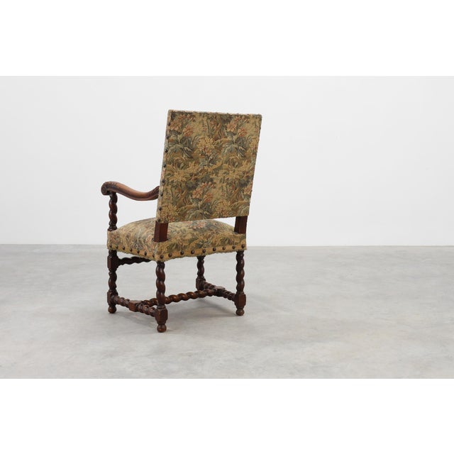 Green Antique 17th Century Walnut Armchair with Tapestry Upholstery, United Kingdom For Sale - Image 8 of 14