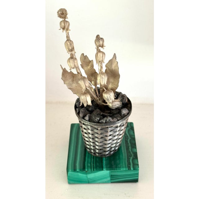 Tiffany and Co. Janna Thomas for Tiffany & Co Sterling Potted Flower on Malachite Base For Sale - Image 4 of 9